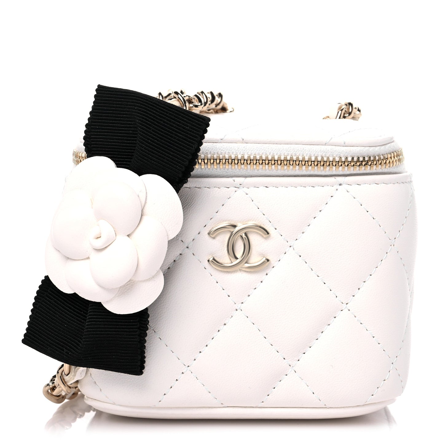 Lambskin Quilted My Chanel Lady Vanity Case With Chain White