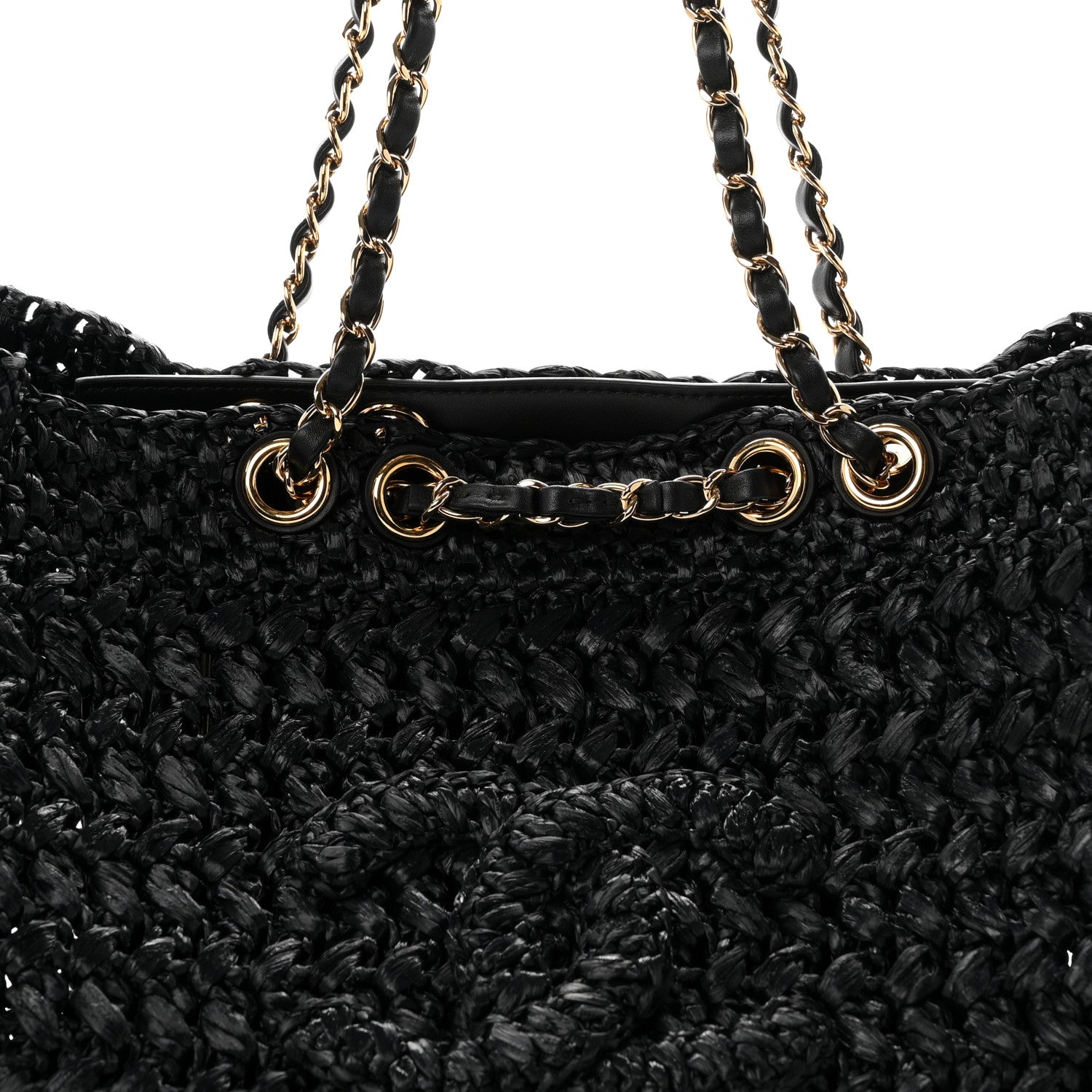 Chanel Raffia Effect Calfskin Coco Beach Shopping Tote Black 7 of 9