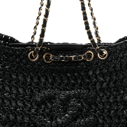 Chanel Raffia Effect Calfskin Coco Beach Shopping Tote Black 7 of 9