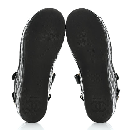 Chanel Shiny Calfskin Logo Platform Sandals 40 Black 5 of 8