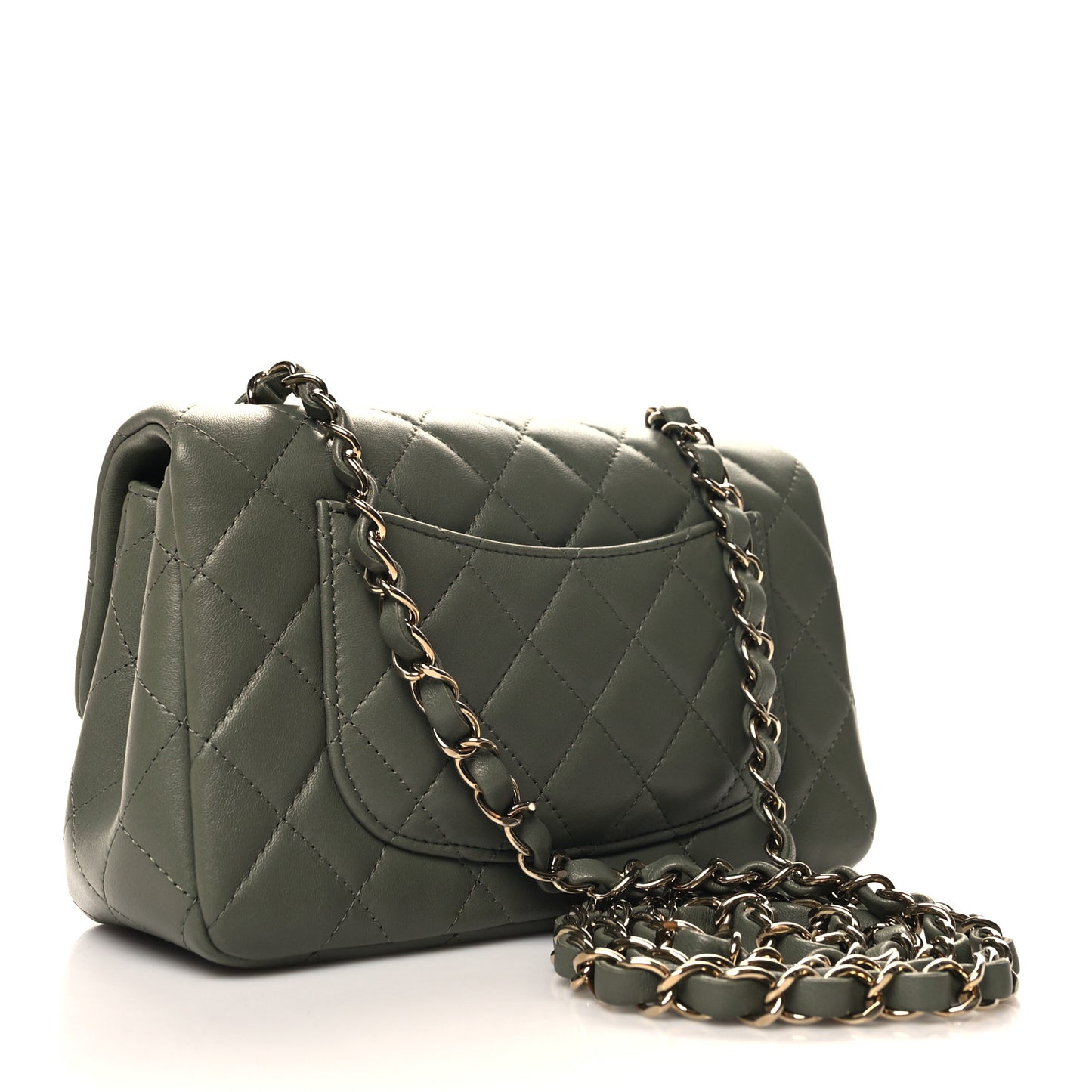 Lambskin Quilted Mini Rectangular Flap Green