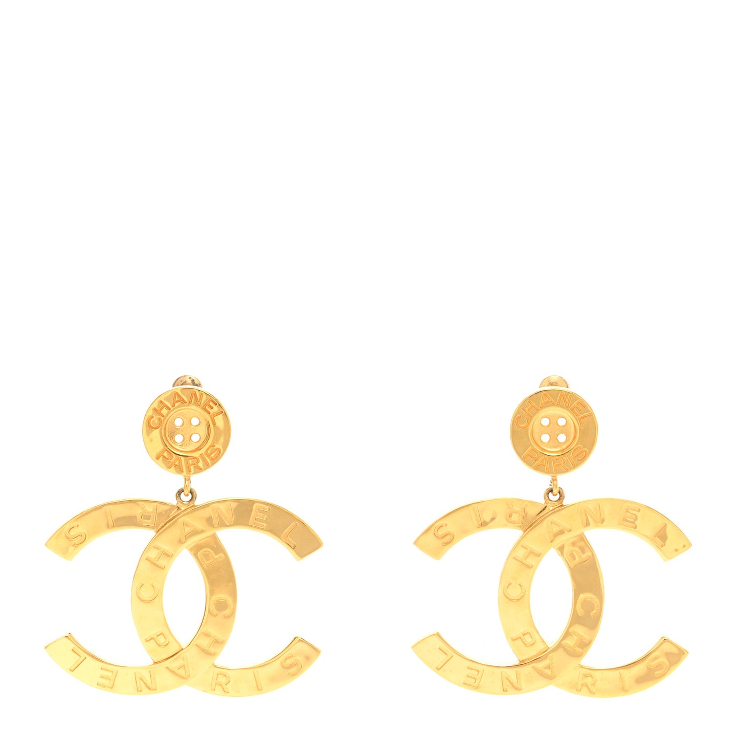 Metal Large Paris Button Earrings Gold