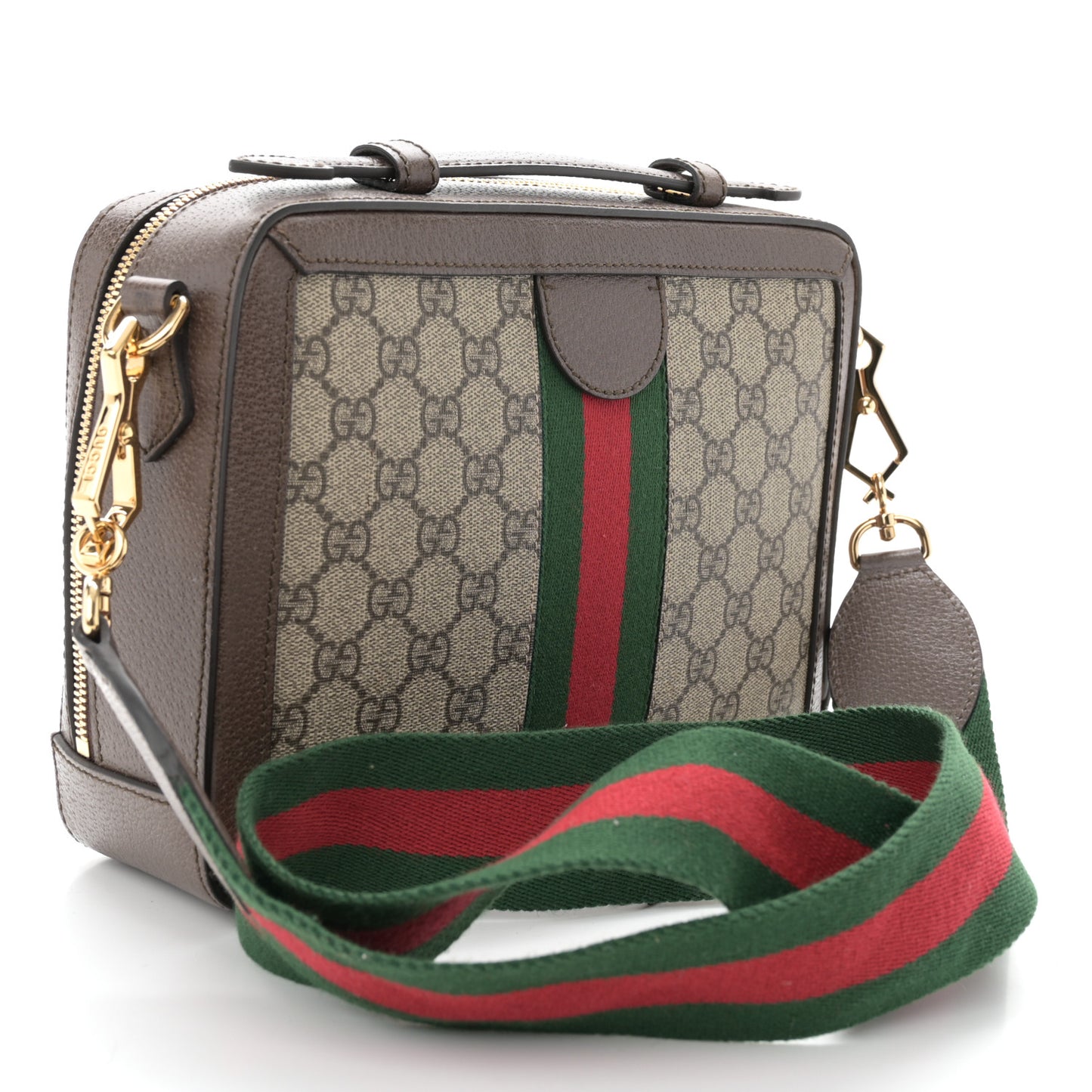 GG Supreme Monogram Web Small Ophidia Top Handle Shoulder Bag Brown