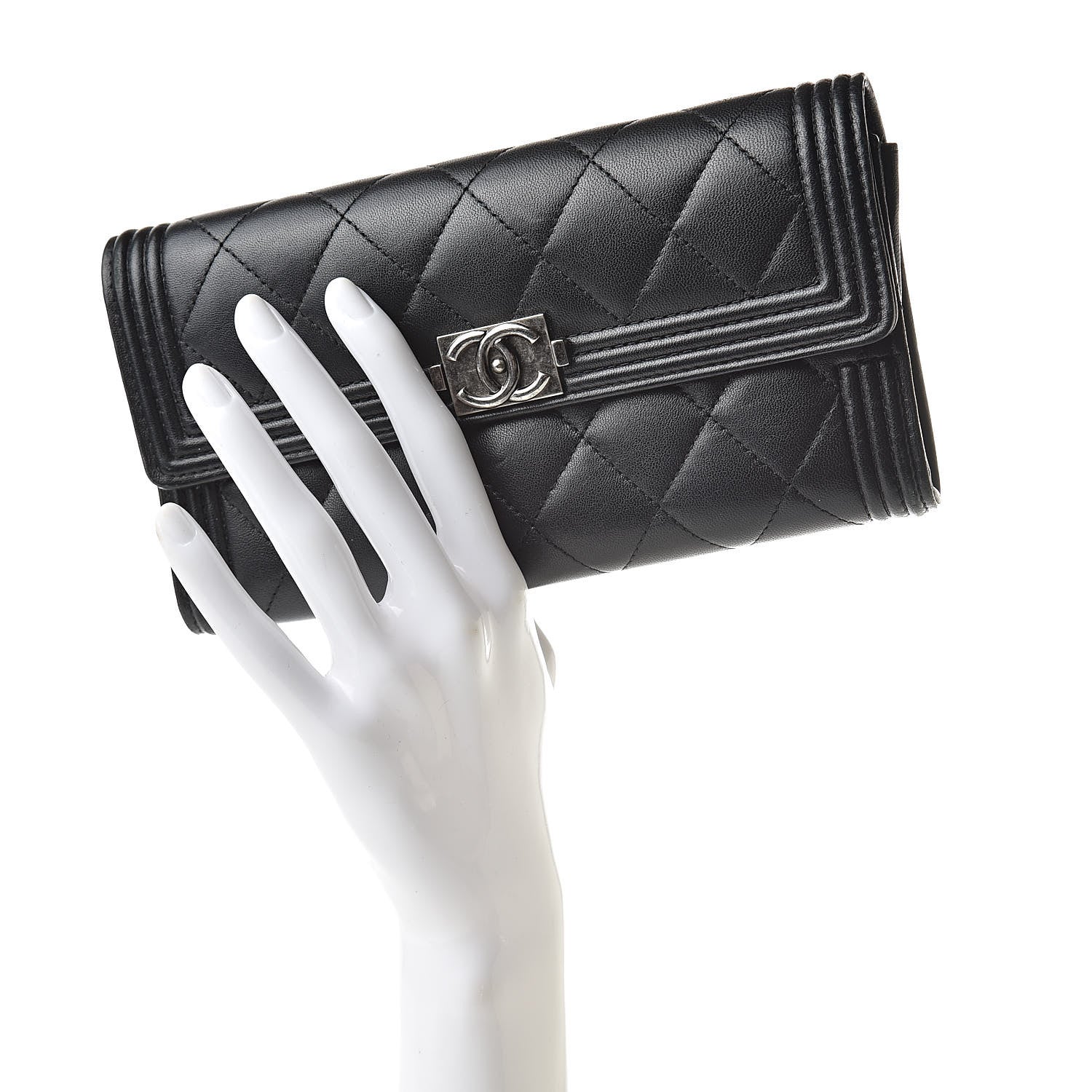 Chanel Lambskin Quilted Boy Flap Wallet Black 2 of 14