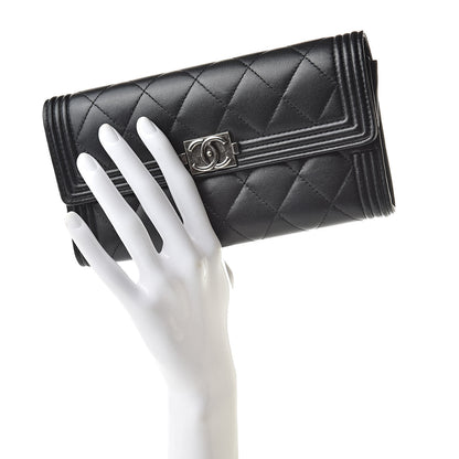 Chanel Lambskin Quilted Boy Flap Wallet Black 2 of 14