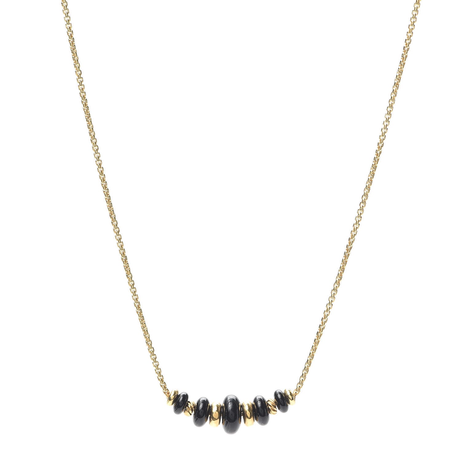 David Yurman 18K Yellow Gold Black Onyx Rio Rondelle Short Station Necklace 1 of 5