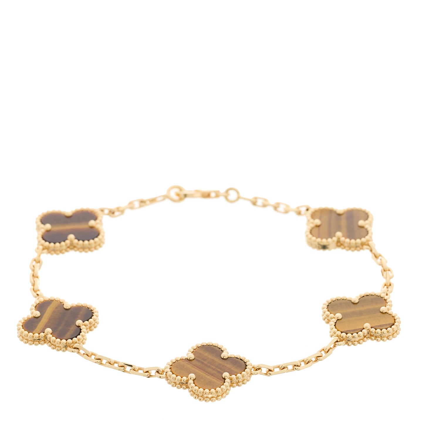 18K Yellow Gold Tiger Eye 5 Motifs Vintage Alhambra Bracelet