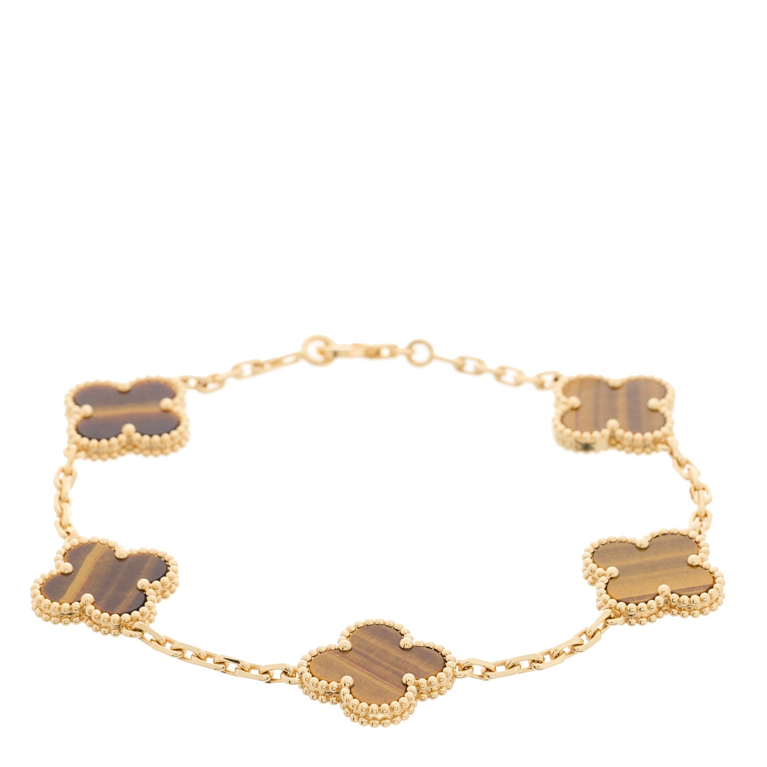 Van Cleef & Arpels 18K Yellow Gold Tiger Eye 5 Motifs Vintage Alhambra Bracelet 1 of 5