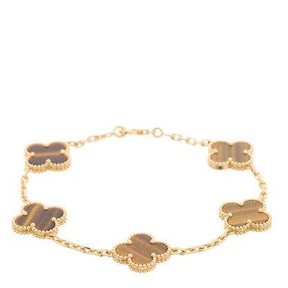 Van Cleef & Arpels 18K Yellow Gold Tiger Eye 5 Motifs Vintage Alhambra Bracelet 1 of 5