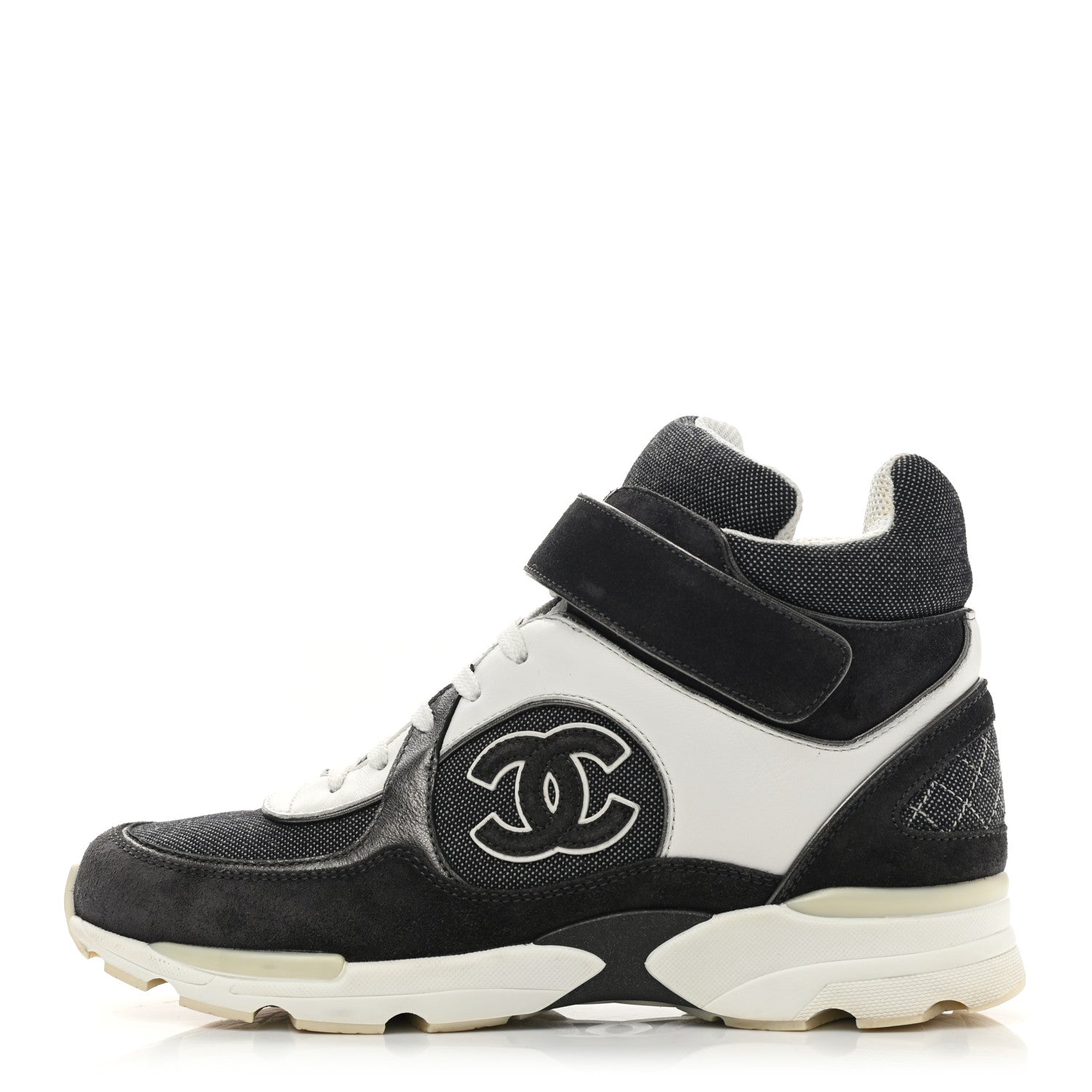 Chanel Canvas Goatskin CC High Top Sneakers 37 Black White 1 of 12