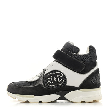 Chanel Canvas Goatskin CC High Top Sneakers 37 Black White 1 of 12