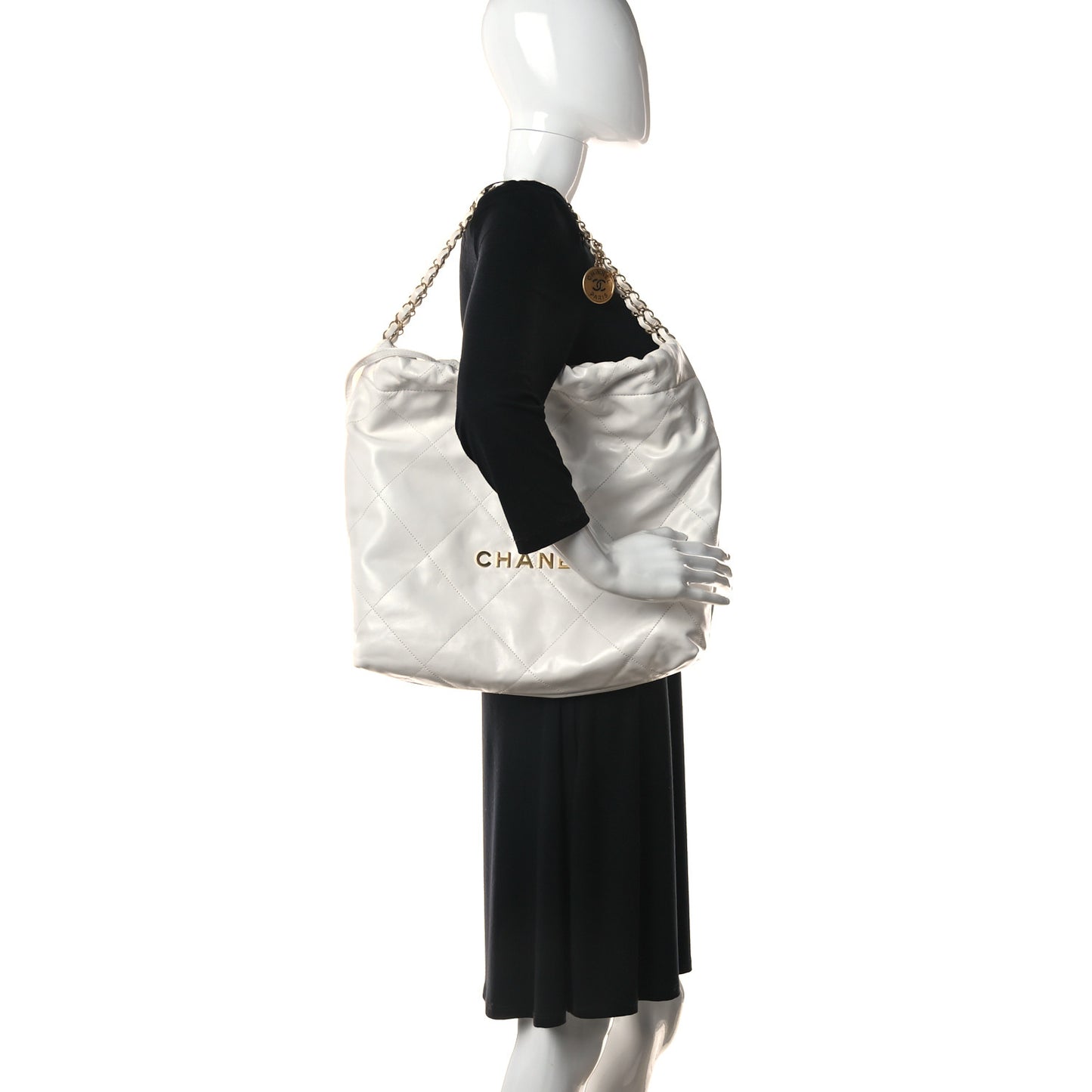 Shiny Calfskin Quilted Chanel 22 White