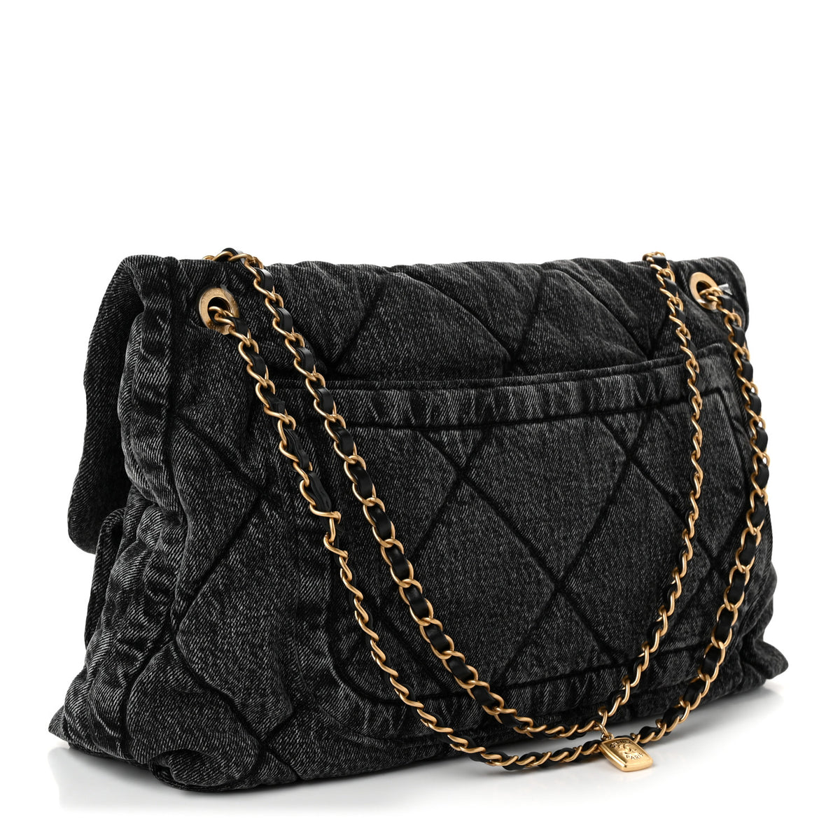 Chanel Washed Denim Quilted Maxi Flap Bag Black 3 of 10