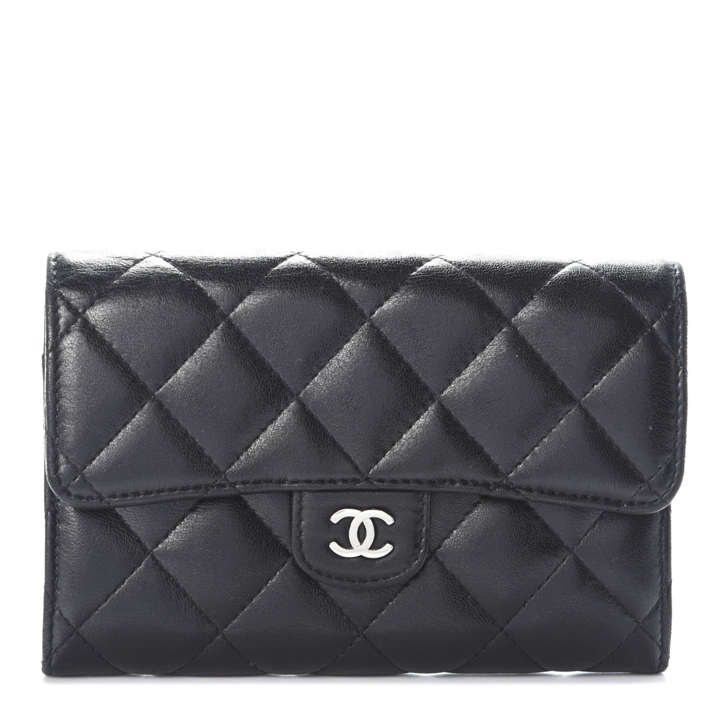 Lambskin Quilted Small Flap Wallet Black