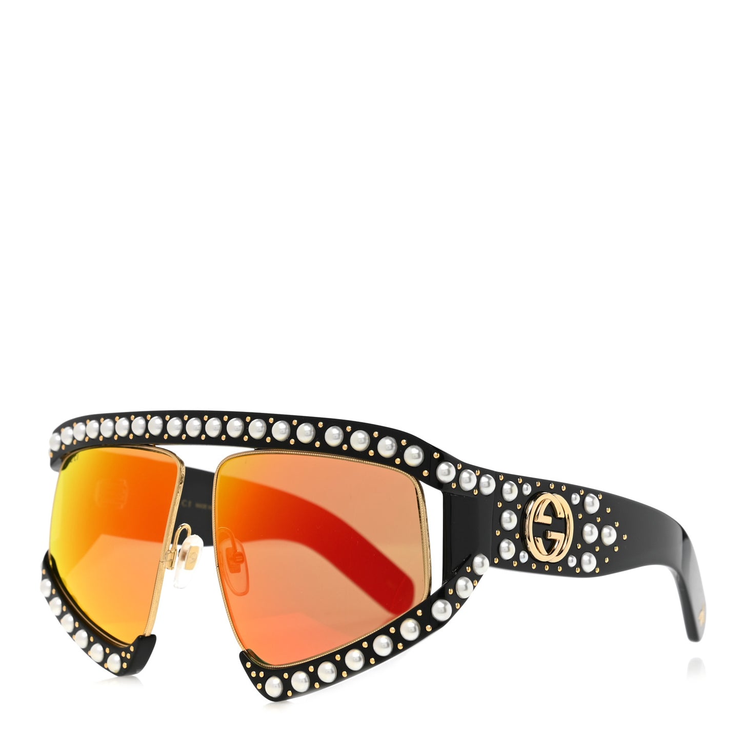 Acetate Pearl Rectangular Frame Sunglasses GG0234S Black Orange