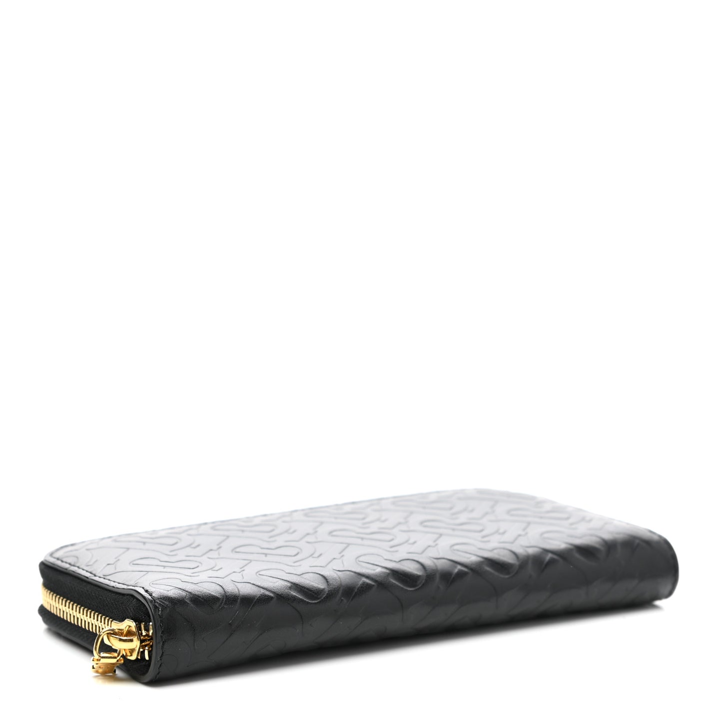 Calfskin Embossed Monogram Zip Around Wallet Black