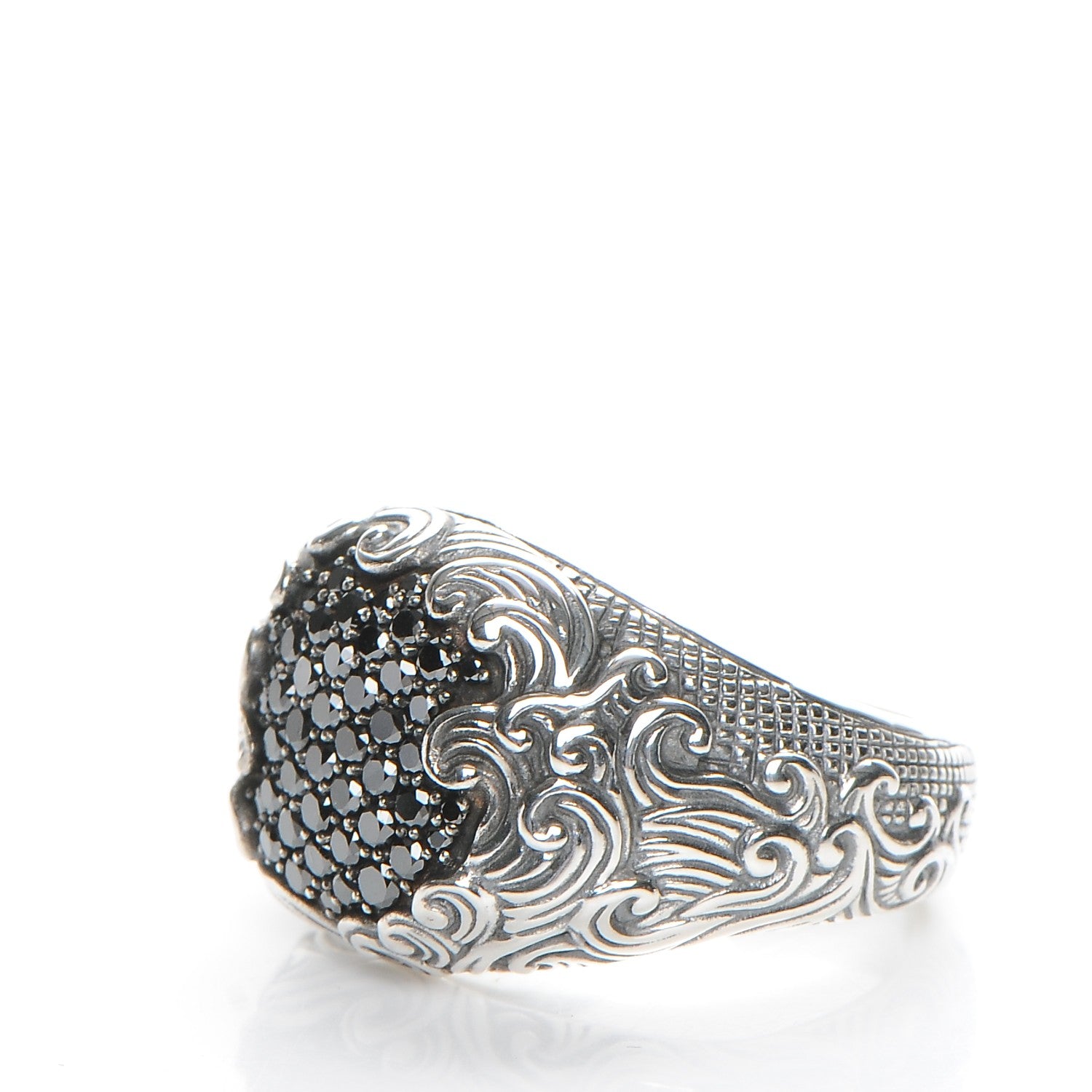 David Yurman Sterling Silver Black Diamond Waves Signet Ring 64.5 11 6 of 6