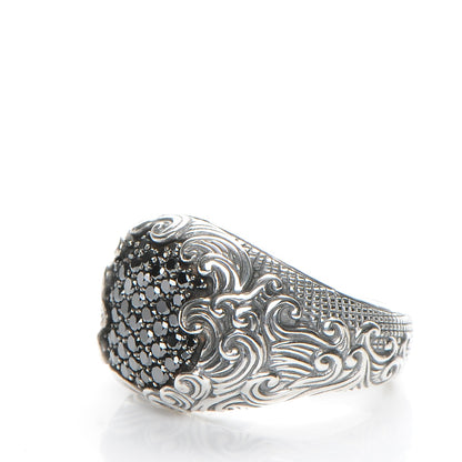 David Yurman Sterling Silver Black Diamond Waves Signet Ring 64.5 11 6 of 6