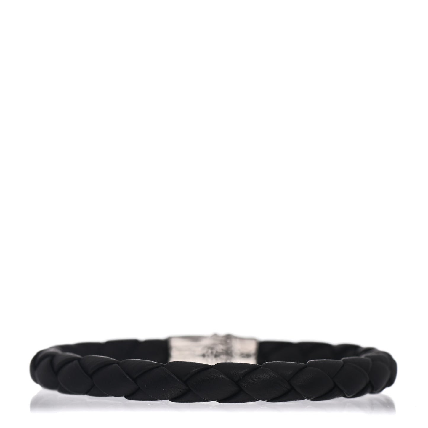 Sterling Silver Leather 8mm Braided Bamboo Station Bracelet Black