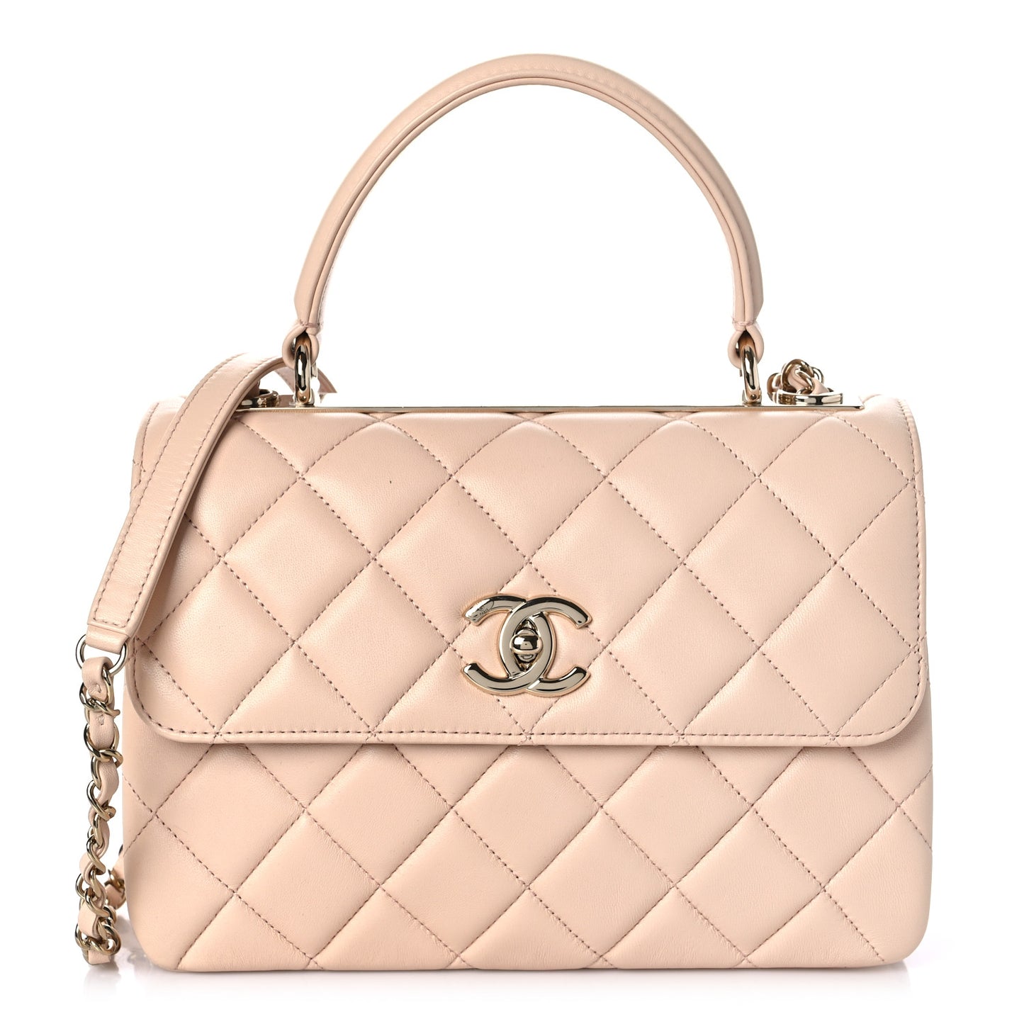 Lambskin Quilted Small Trendy CC Dual Handle Flap Bag Beige