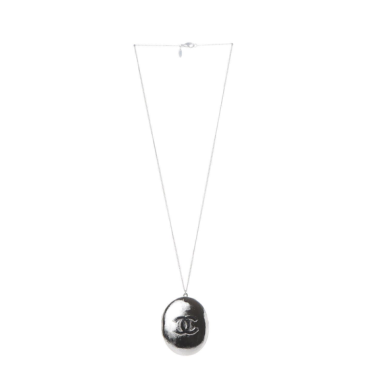 Chanel Ruthenium Locket CC Necklace Silver 3 of 8