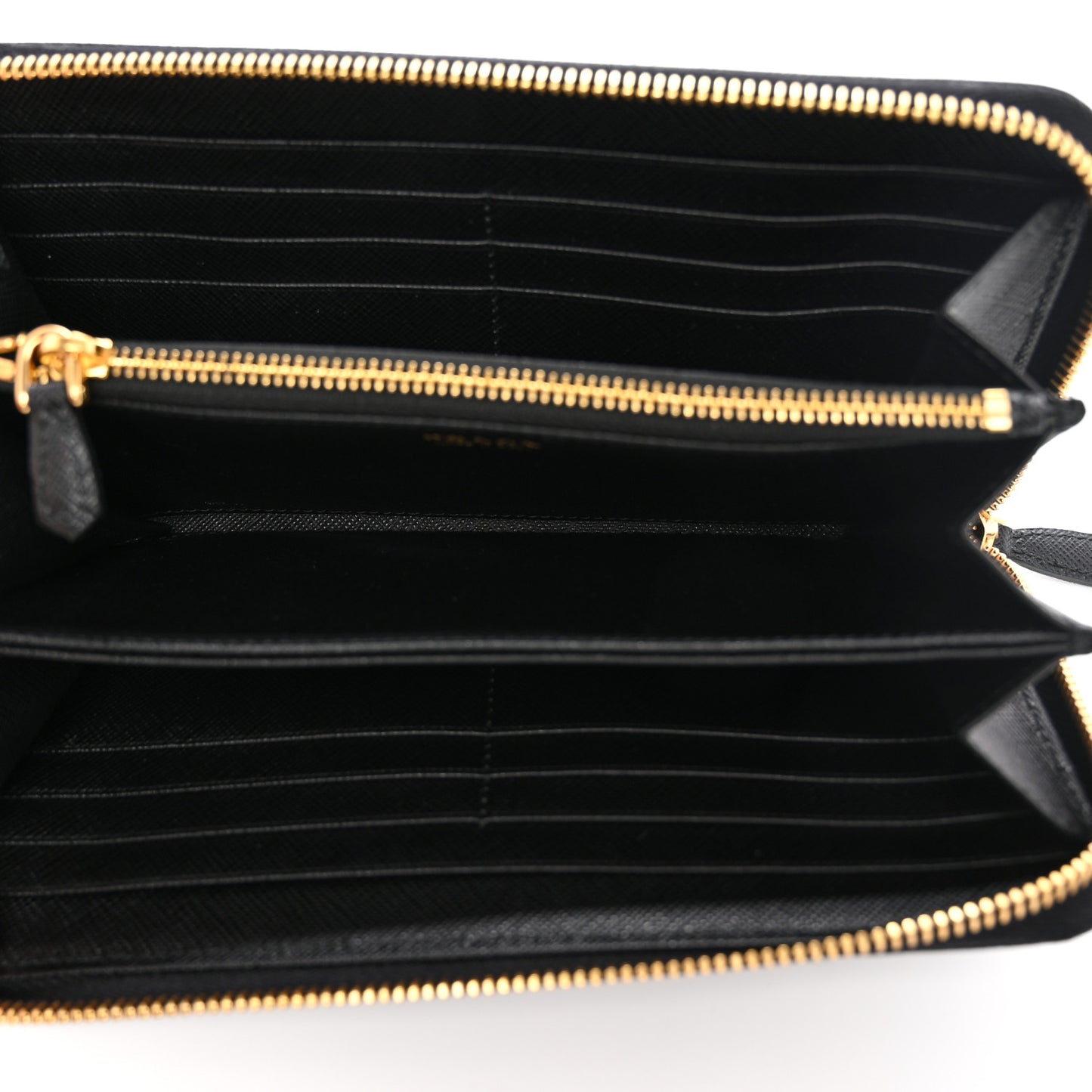 Saffiano Triangle Zip Around Wallet Black