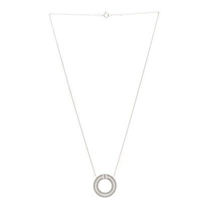 Tiffany 18K White Gold Diamond T Circle Pendant Necklace 3 of 5