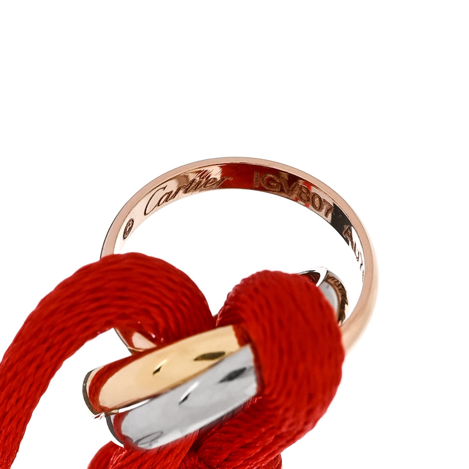 Cartier 18K Pink Yellow White Gold Trinity Cord Bracelet Red 3 of 3