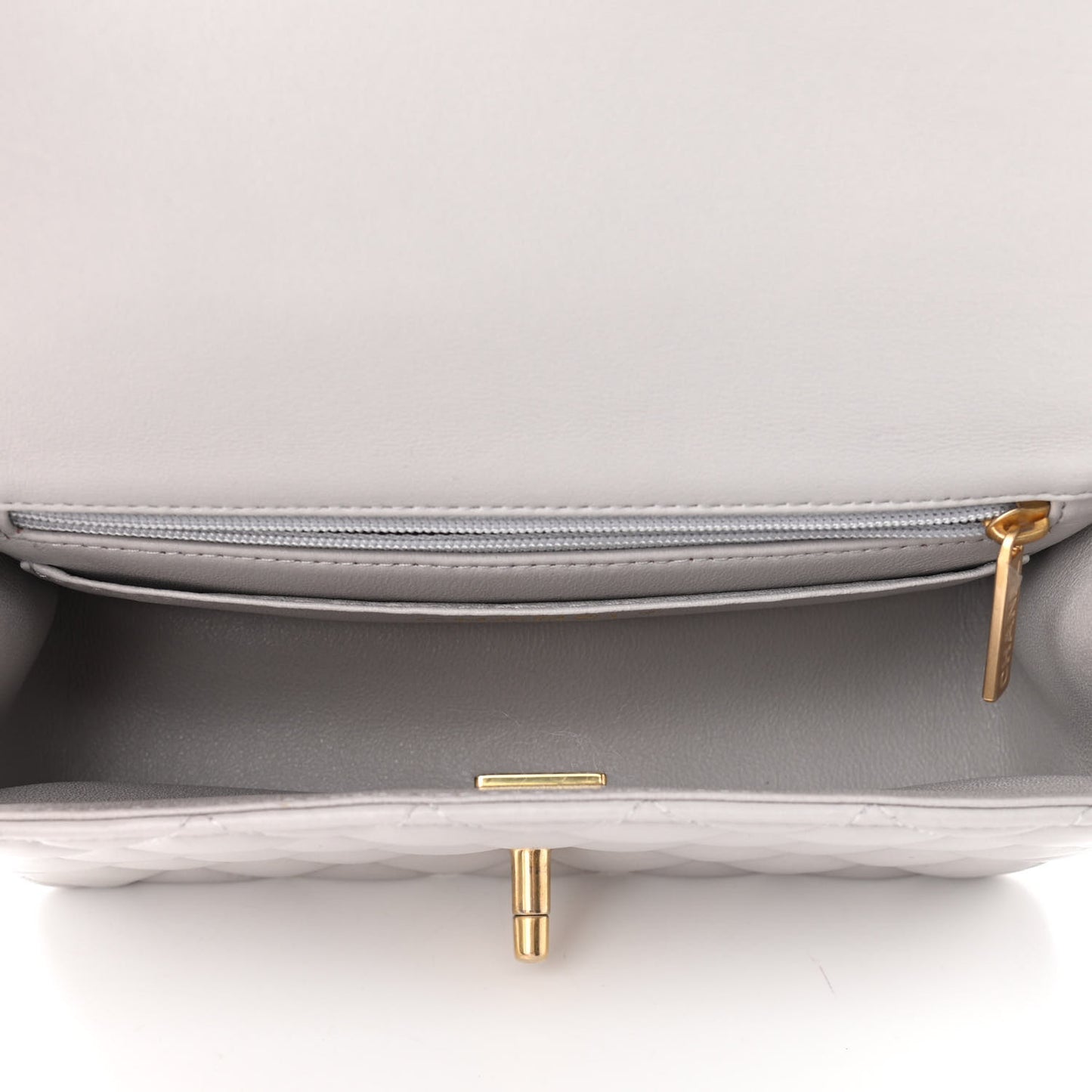 Lambskin Quilted Mini Top Handle Rectangular Flap Grey
