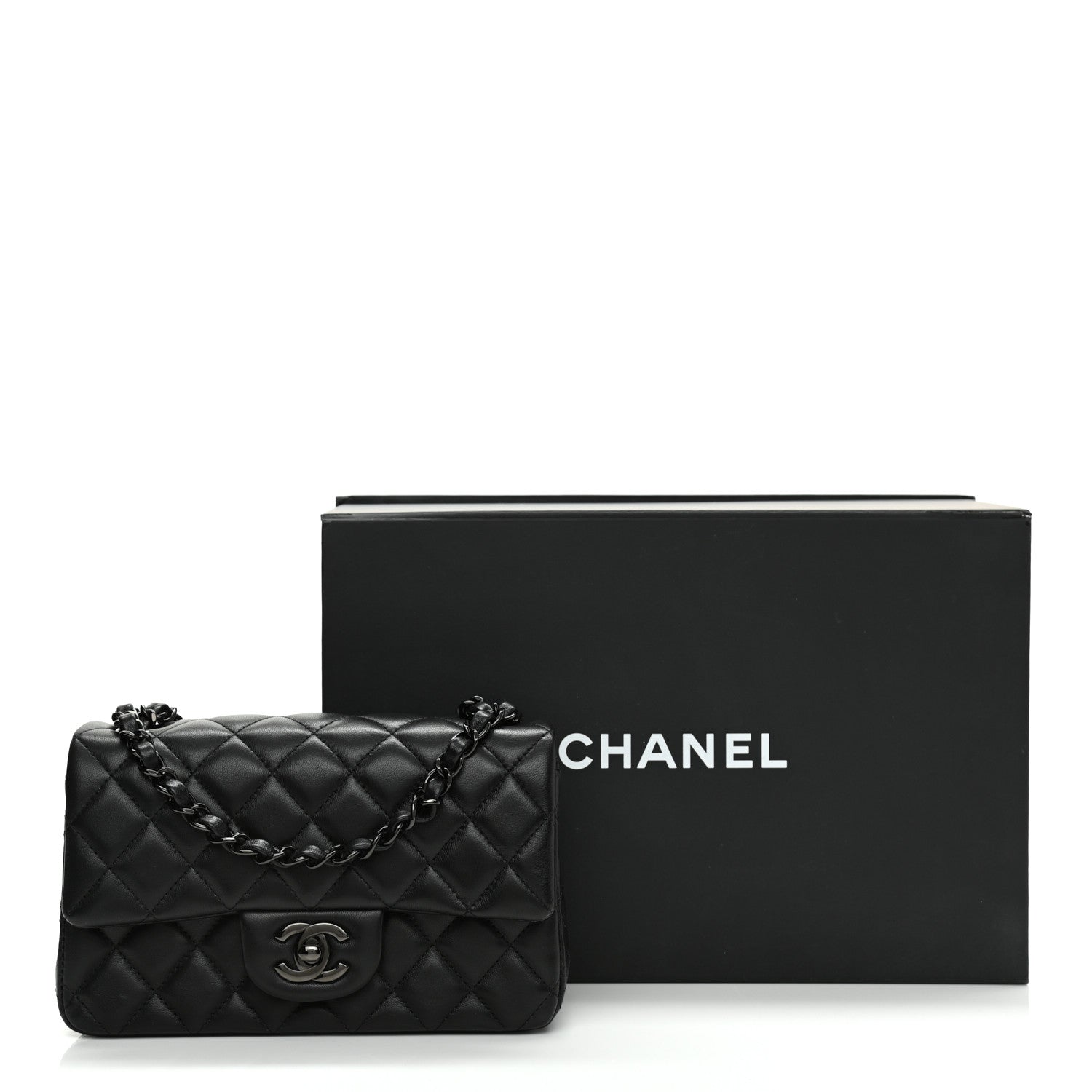 Chanel Lambskin Quilted Mini Rectangular Flap So Black 9 of 9