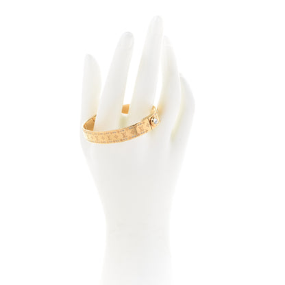 Louis Vuitton Brass Crystal Monogram Nanogram Strass Cuff S Gold 2 of 5