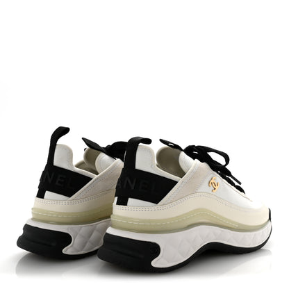 Chanel Velvet Calfskin Mixed Fibers CC Sneakers 37.5 Ivory Black 5 of 9
