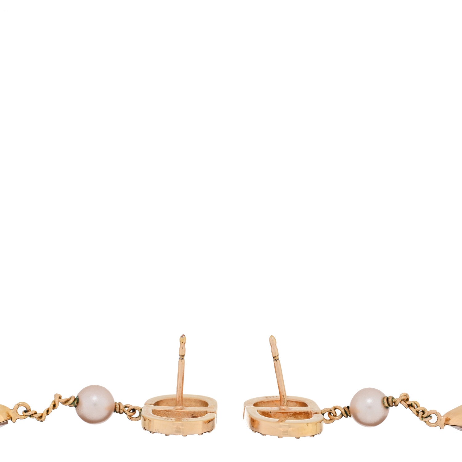 Christian Dior Pearl Crystal CD Drop Earrings Pink Gold 3 of 4