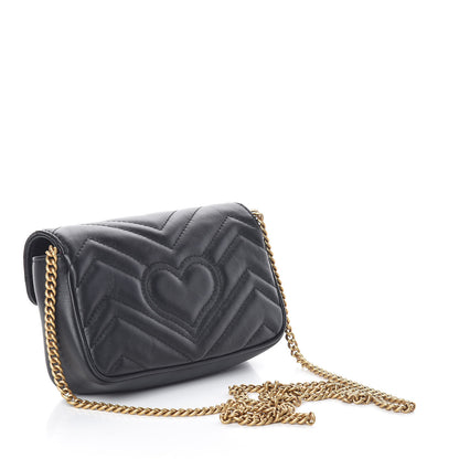 Gucci Calfskin Matelasse Super Mini GG Marmont Shoulder Bag Black 3 of 10