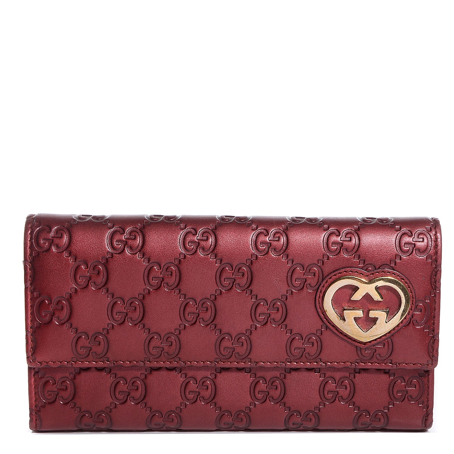 Metallic Guccissima Lovely Heart Continental Wallet Red