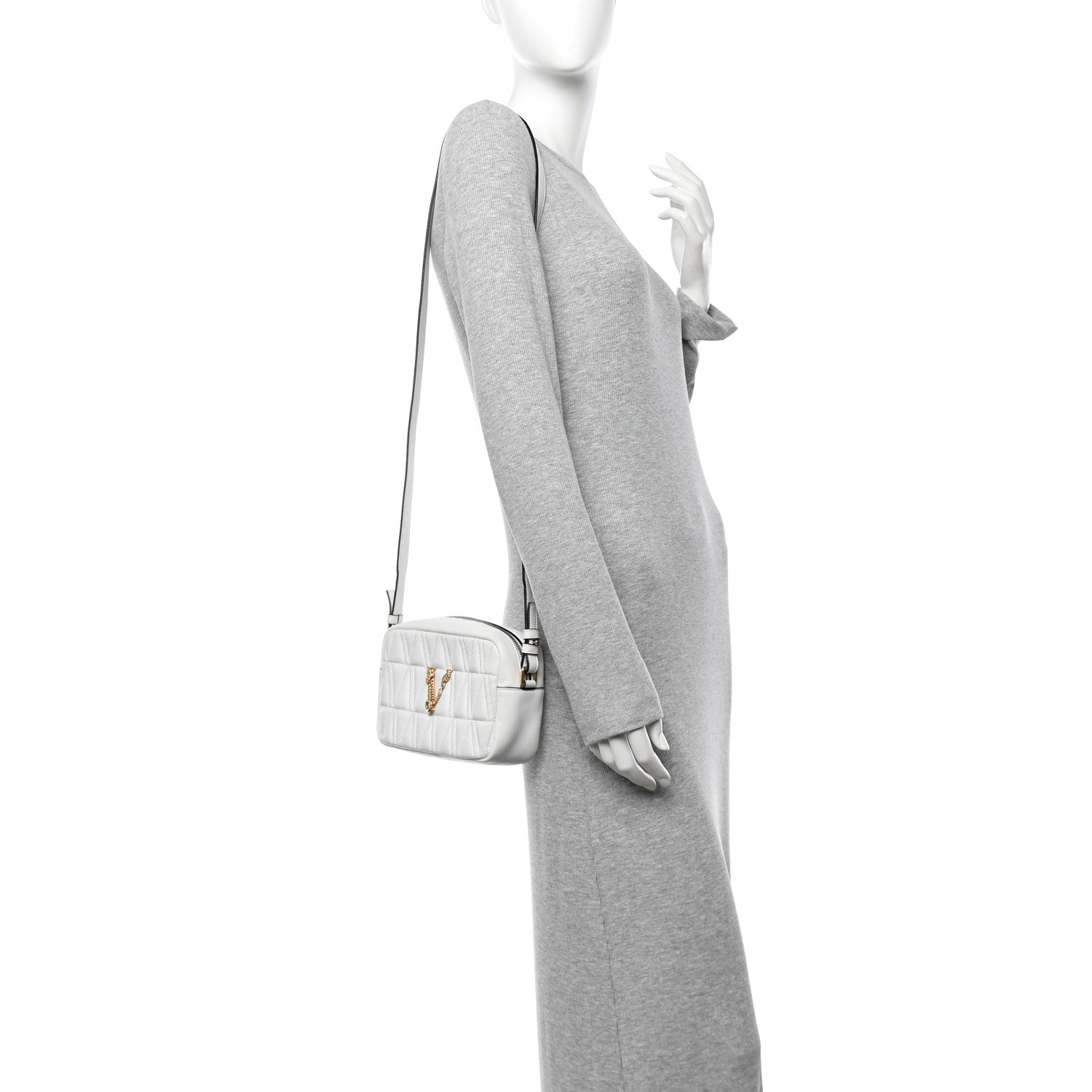 Versace Nappa Quilted Virtus Shoulder Bag White 2 of 10