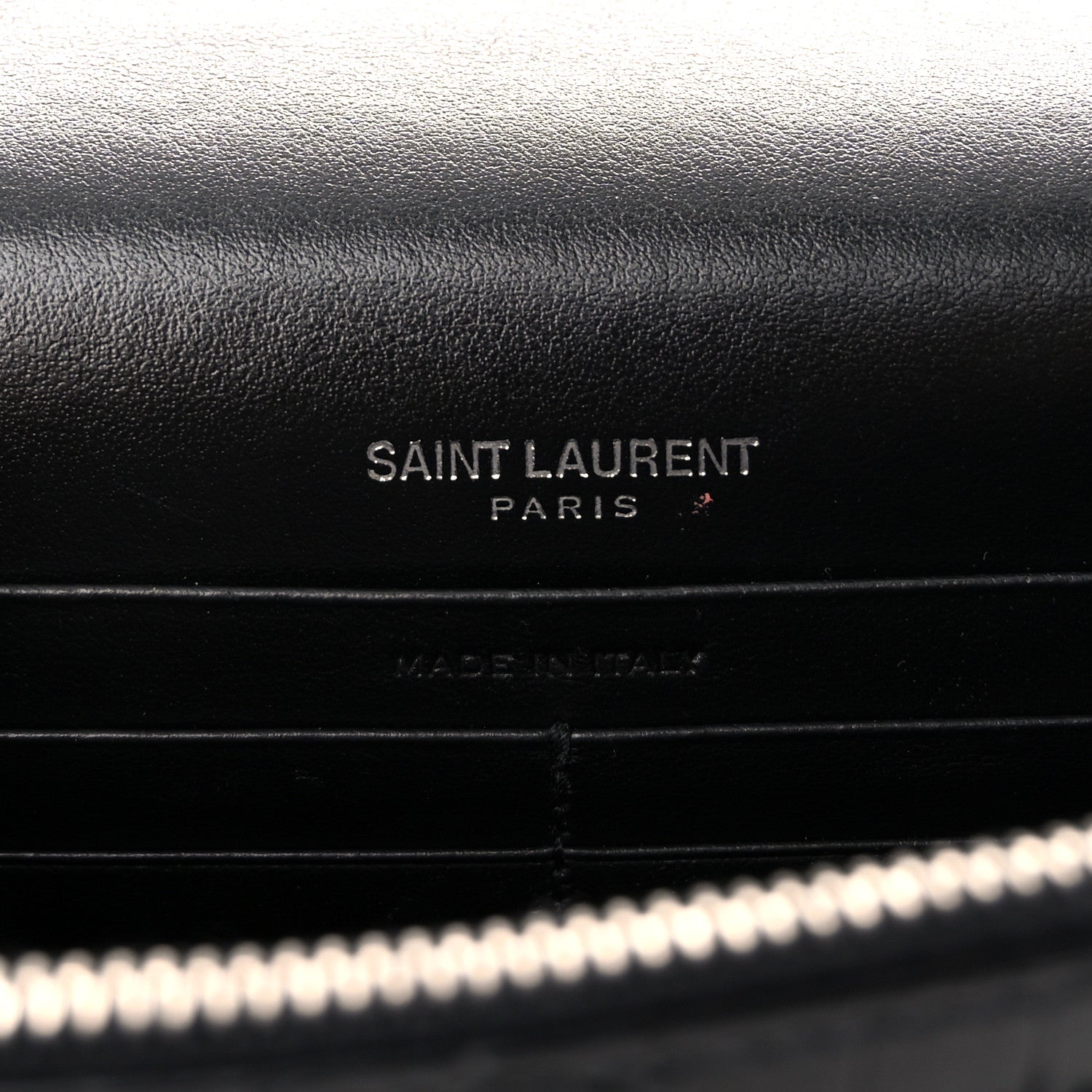 Saint Laurent Calfskin Crocodile Embossed Monogram Sunset Top Handle Chain Wallet Black 6 of 10