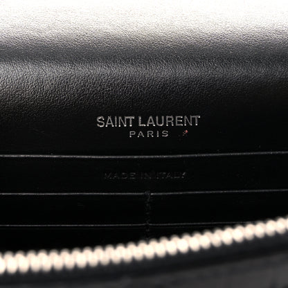 Saint Laurent Calfskin Crocodile Embossed Monogram Sunset Top Handle Chain Wallet Black 6 of 10