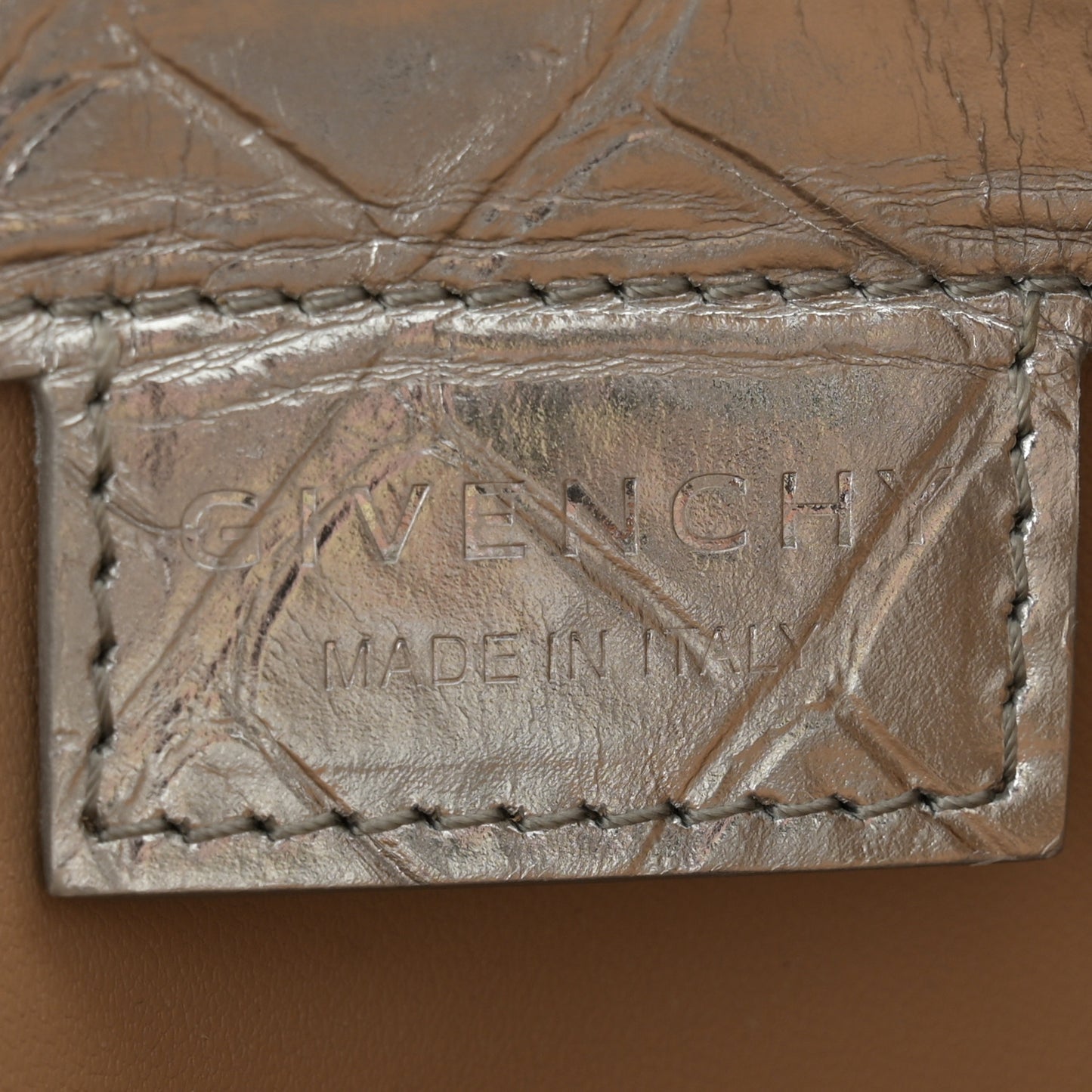 Metallic Calfskin Croc Embossed Small Cut Out Shoulder Bag Silver
