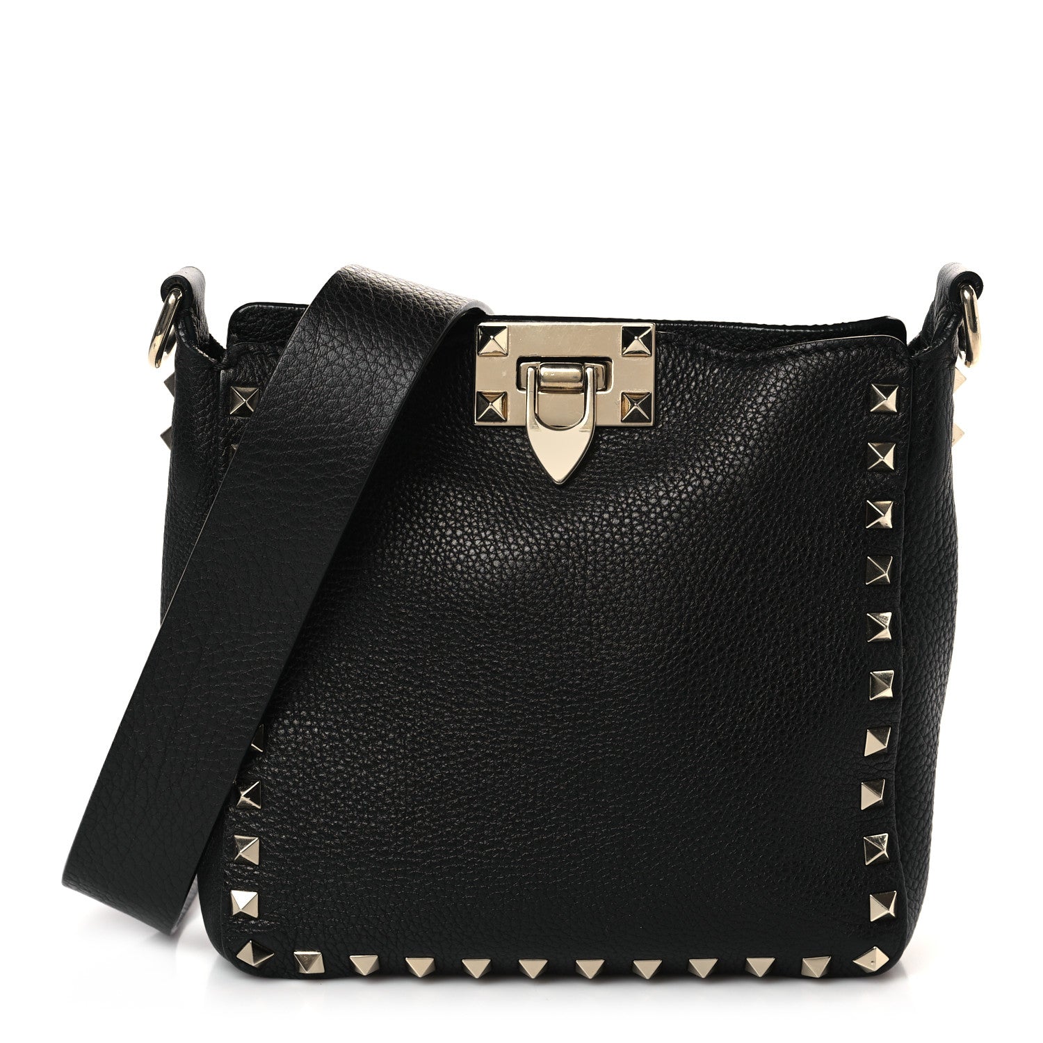 Valentino Garavani Pebbled Calfskin Mini Rockstud Flip-Lock Messenger Bag Black 1 of 8