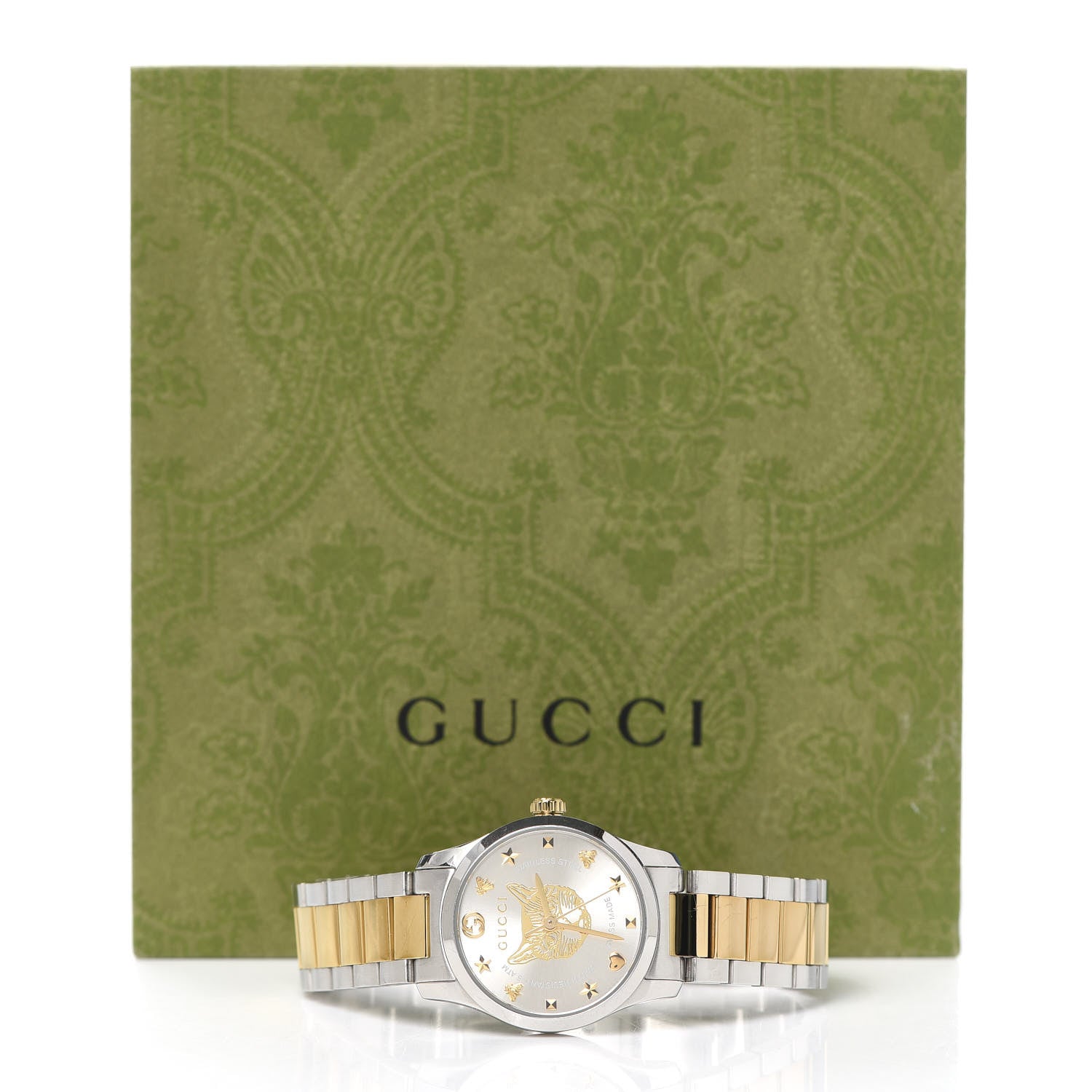 Gucci Stainless Steel 27mm G-Timeless Two Tone Cat Quartz Watch 6 of 6