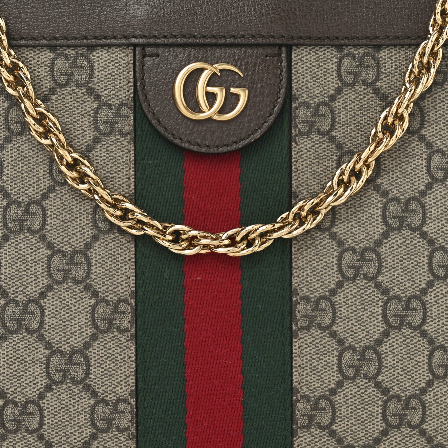 GG Supreme Monogram Web Medium Ophidia Chain Shoulder Bag Brown