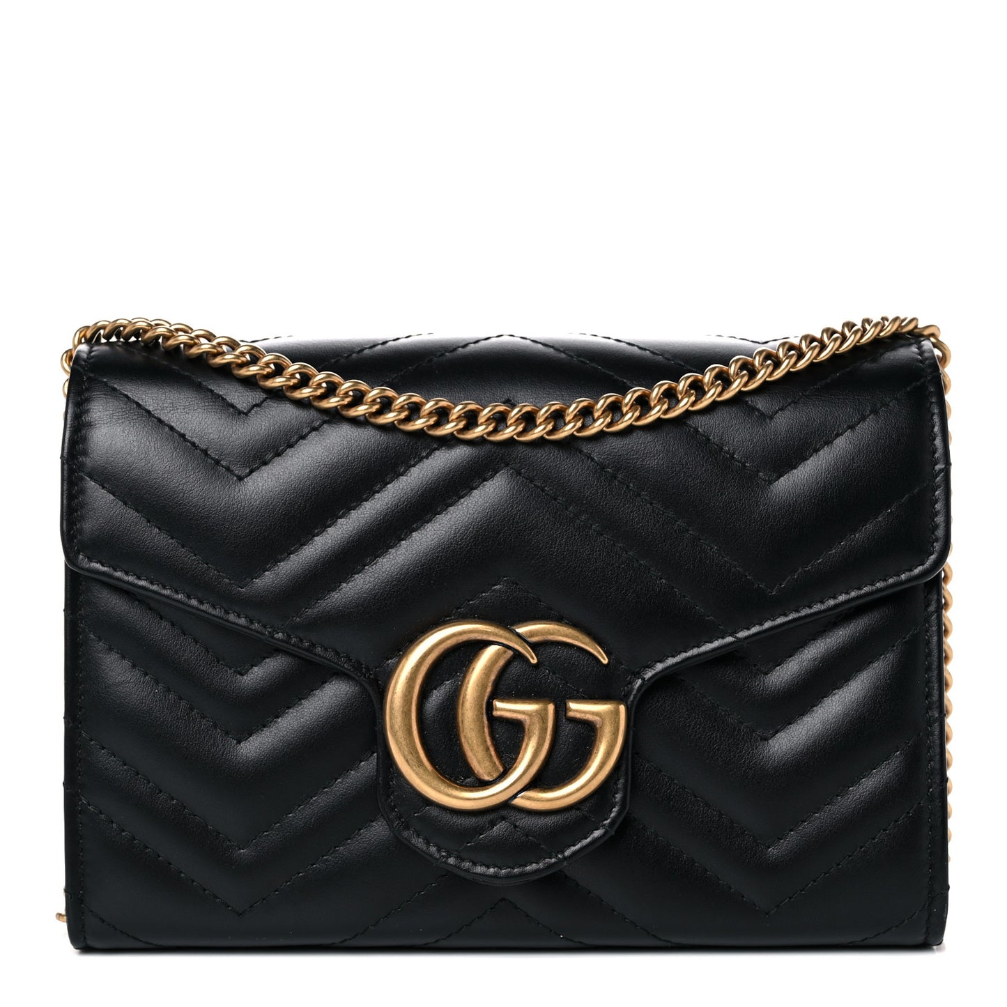 Calfskin Matelasse GG Marmont Chain Wallet Black