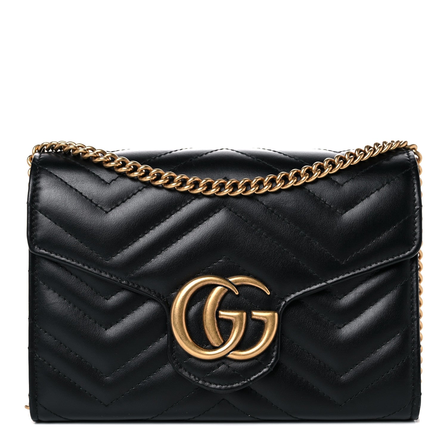Gucci Calfskin Matelasse GG Marmont Chain Wallet Black 1 of 27