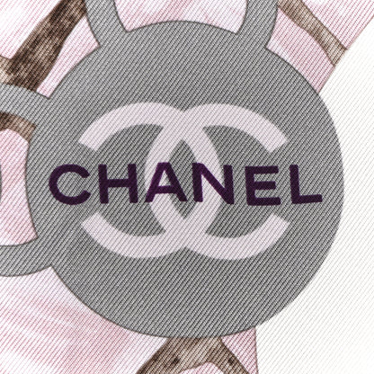 Chanel Silk CC Logo Camellia Scarf White Pink 3 of 3
