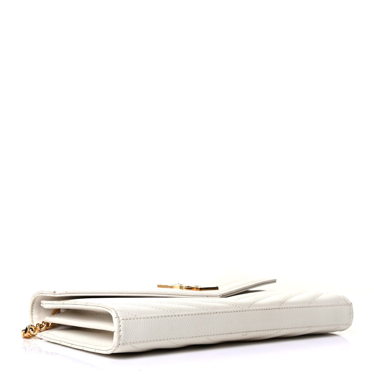 Saint Laurent Grain De Poudre Matelasse Chevron Monogram Chain Wallet Crema Soft 3 of 6