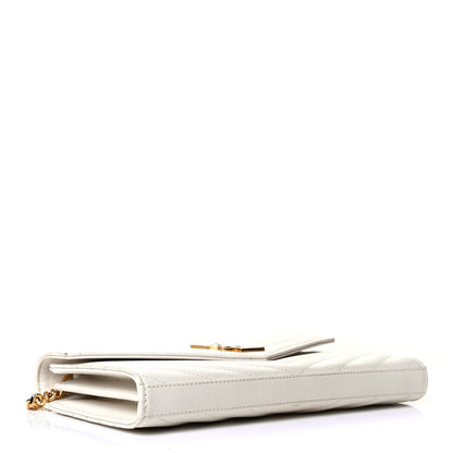 Saint Laurent Grain De Poudre Matelasse Chevron Monogram Chain Wallet Crema Soft 3 of 6