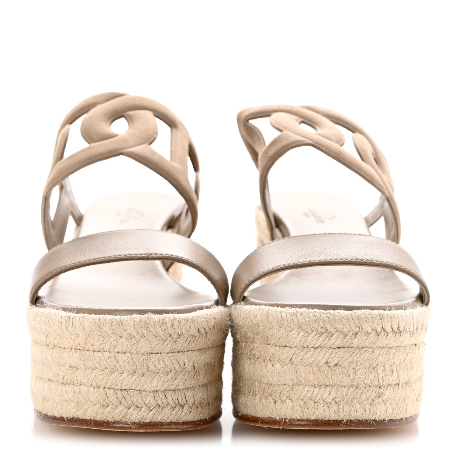 Hermes Suede Goatskin Ithea 30 Espadrille Wedge Sandals 37 Beige Sable 3 of 10