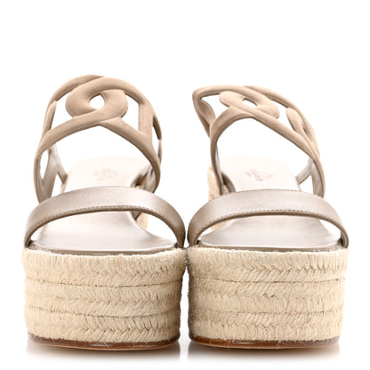 Hermes Suede Goatskin Ithea 30 Espadrille Wedge Sandals 37 Beige Sable 3 of 10