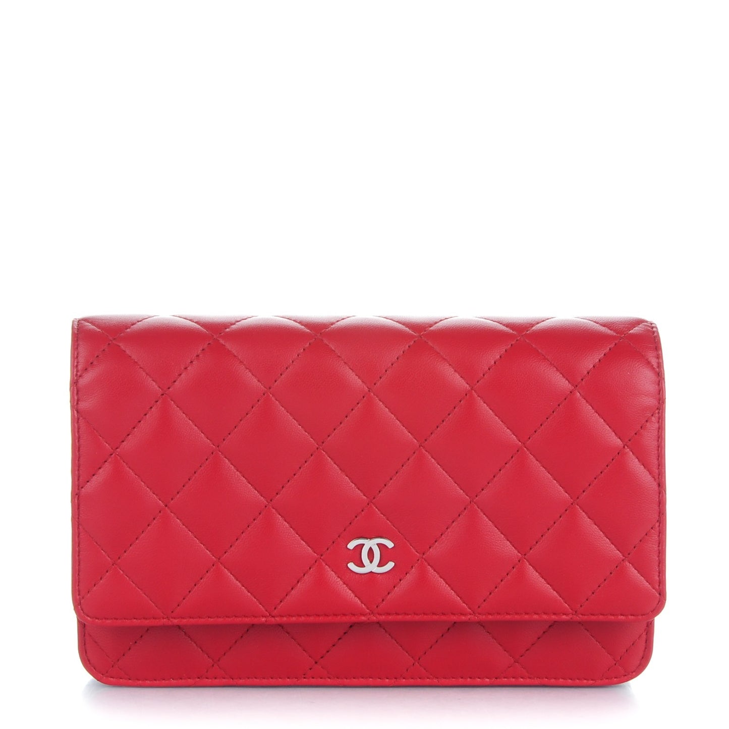 Lambskin Quilted Wallet On Chain WOC Red